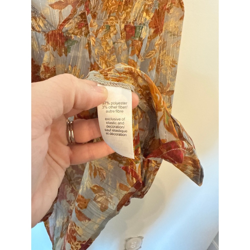 Maurices • Floral Metallic Blouson Peasant Blouse Top Orange Blue Small Boho - Picture 8 of 8